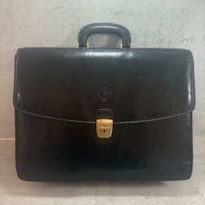 Guidi‎ Briefcase Shoulder Bag Latch Multi Pocket Black Leather Made In Italy